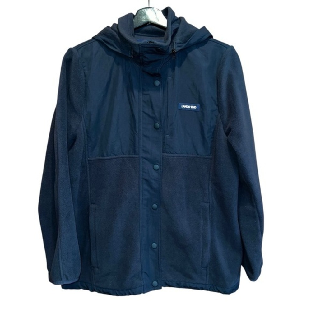 Lands End Jacket Womens M (10-12) Black Mixed Media Removeable Hood Pockets